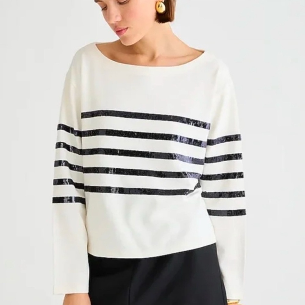 J.Crew Women's Black and White Striped Top